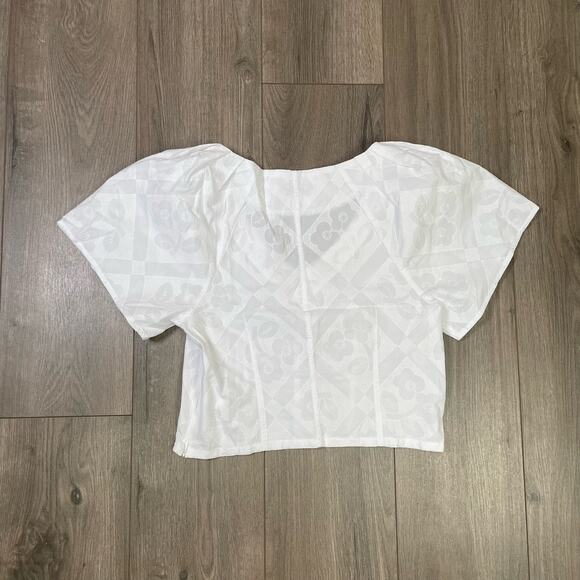 Madewell Darted V Neck Short Sleeve 100% Cotton Trendy Top US Women's 8 New - Picture 4 of 7